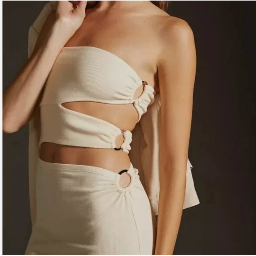 Bordeaux Anthro Strapless Cutout Dress Cream XXS